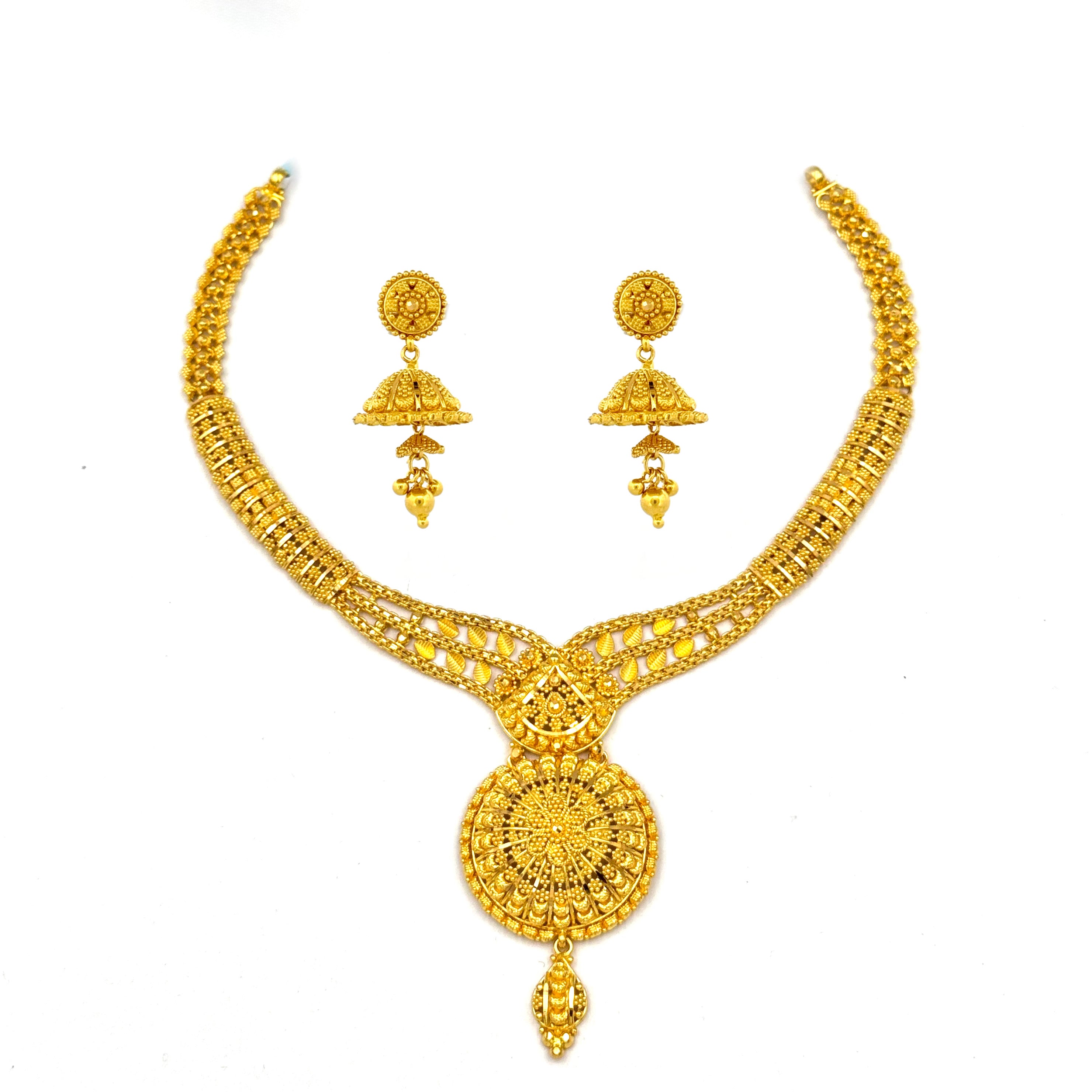 22K Gold Necklace & Earrings 32.72g