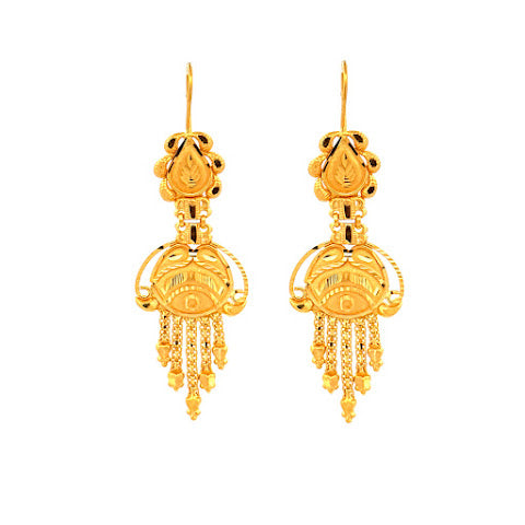 22K Gold Hook Drop Earrings 6.89g