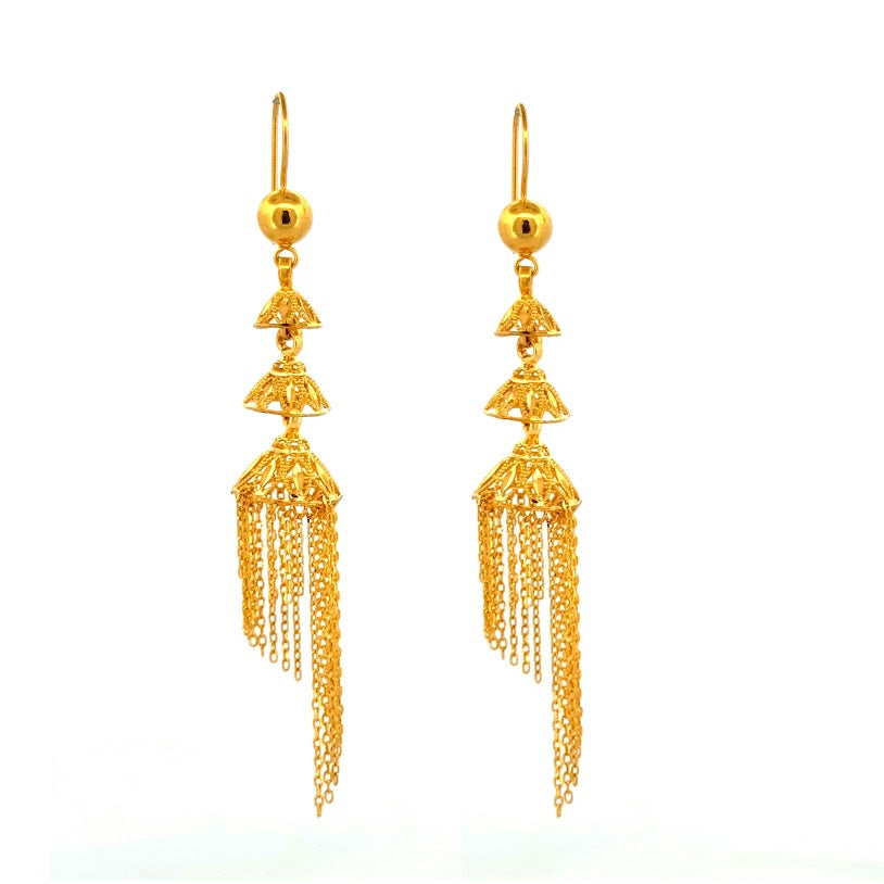 22K Gold Hook Drop Earrings 8.64g