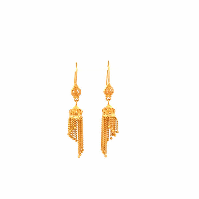 22K Gold Hook Drop Earrings 9.39g