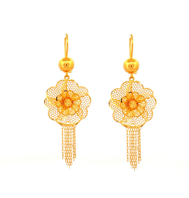 22K Gold Hook Drop Earrings 9.60g