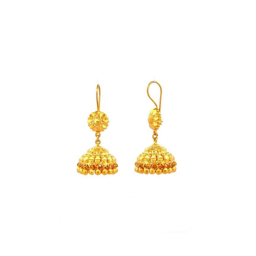 22K Gold Hook Drop Jumka Earrings 9.07g