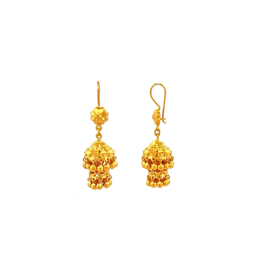 22K Gold Hook Drop Jumka Earrings 9.14g