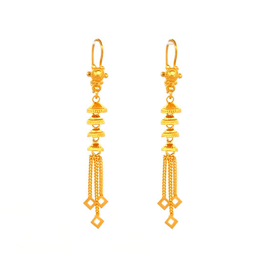 22K Gold Long Hanging hook Lock Earrings 5.96g