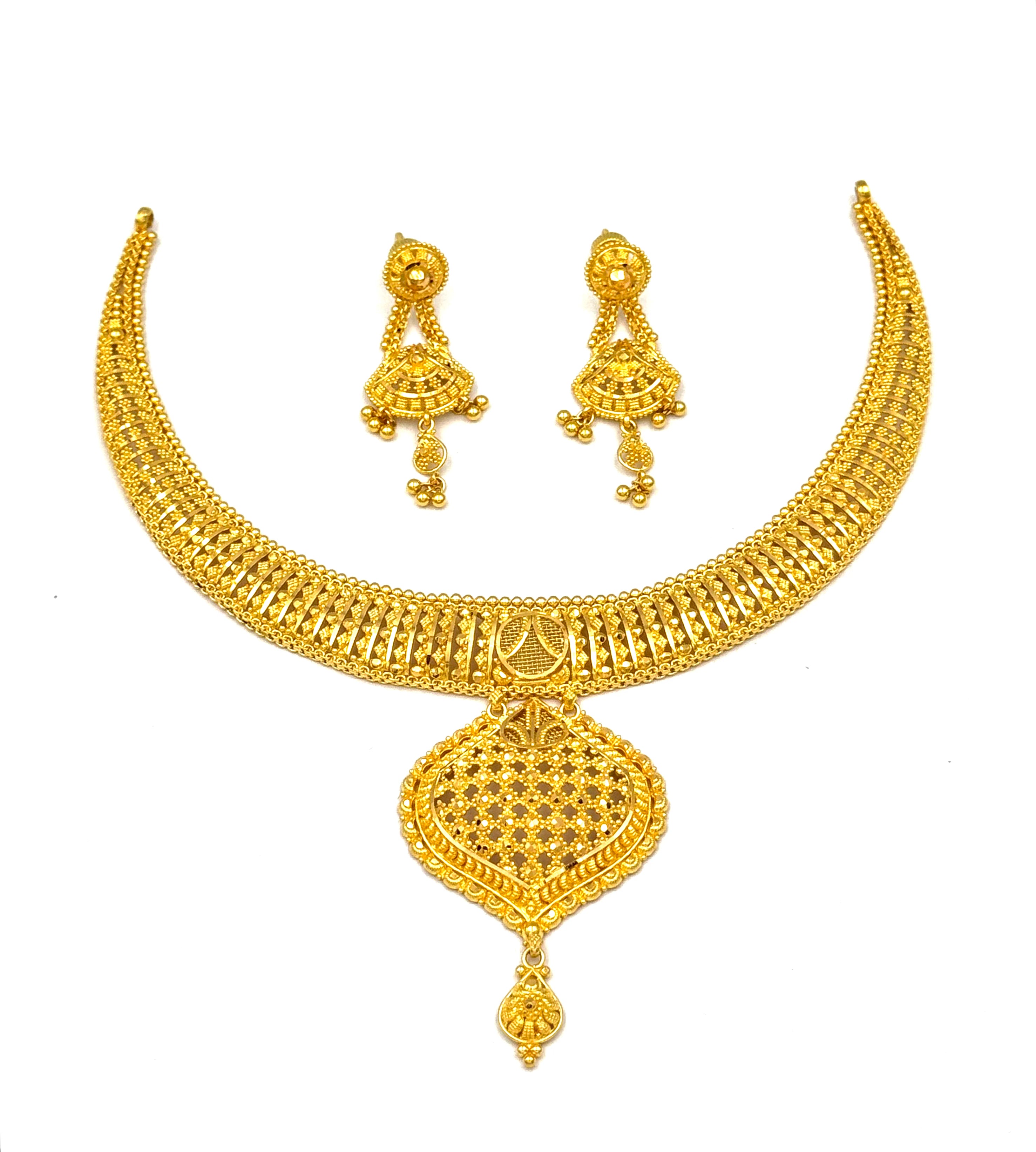 22K Gold Necklace & Earrings 36.16g