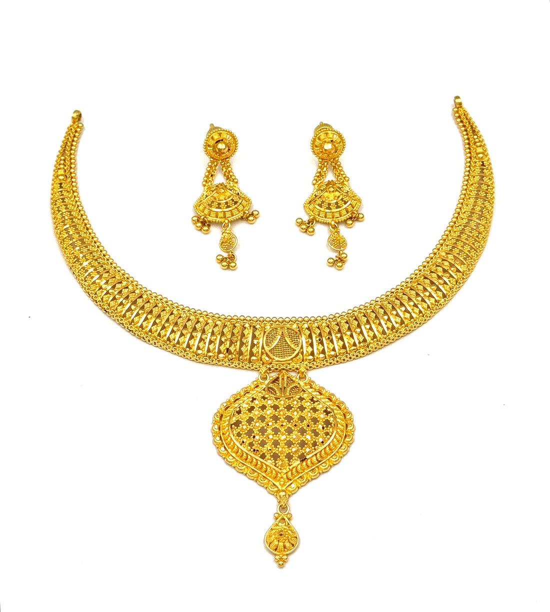 22K Gold Necklace & Earrings 36.16g