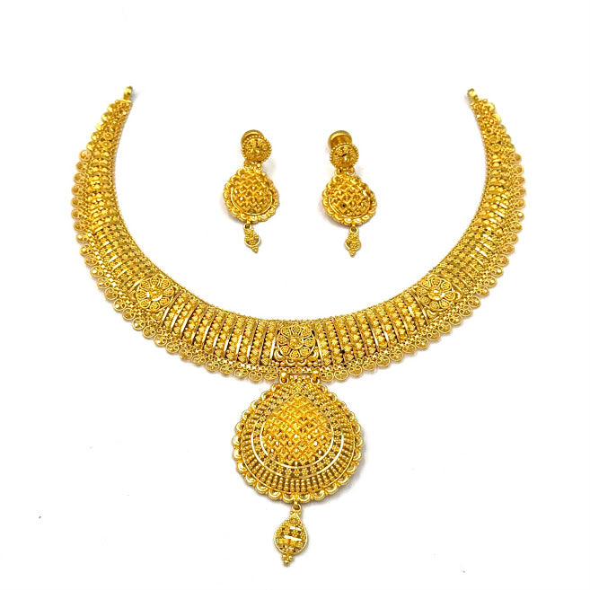 22K Gold Necklace & Earrings 40.26g