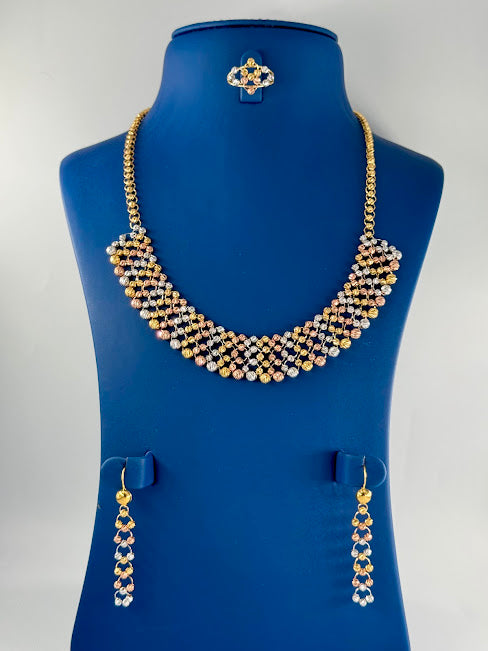 22K Gold Necklace Earrings & Ring 28.83g