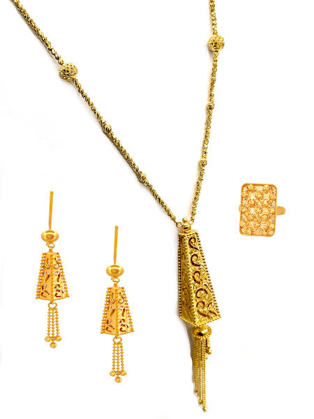 22K Gold Necklace Earrings & Ring 41.1g_2