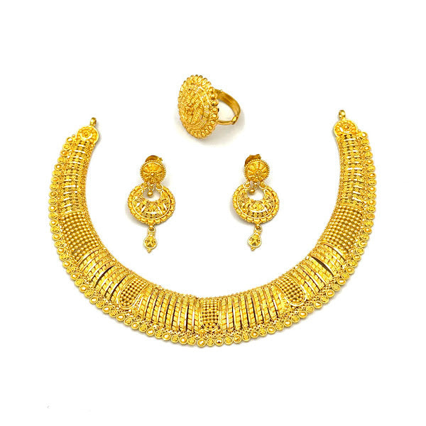 22K Gold Necklace Earrings & Ring 41.57g