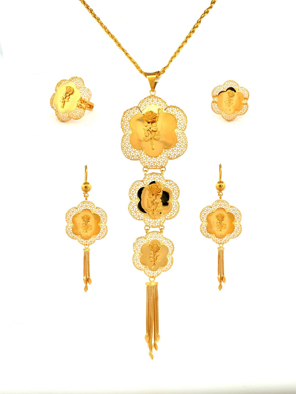 22K Gold Necklace Earrings & Ring 43.18g