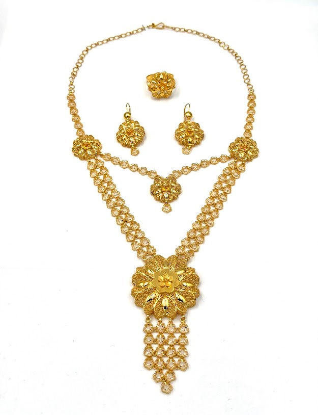 22K Gold Necklace Earrings & Ring 50.72g
