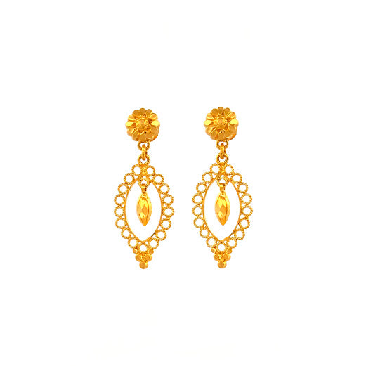 22K Gold Oval Screw Drop Earrings 4.44g