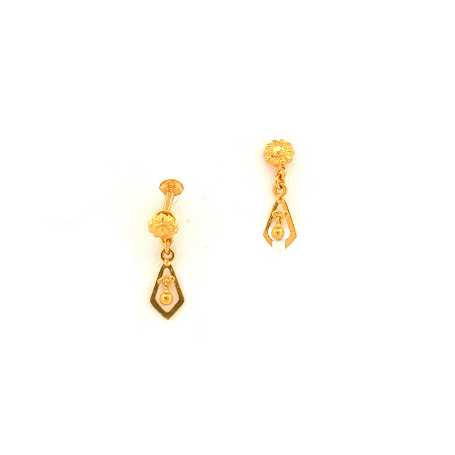 22K Gold Screw Drop Earrings 1.65g