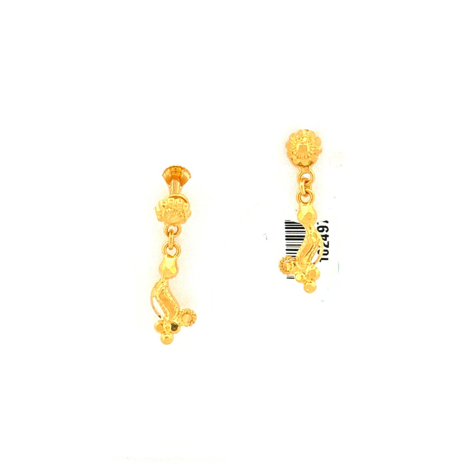 22K Gold Screw Drop Earrings 1.920g