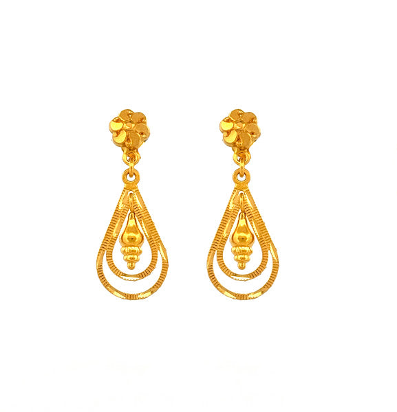 22K Gold Screw Drop Earrings 3.26g
