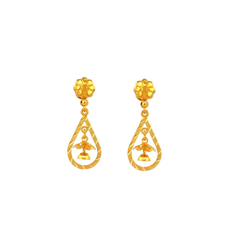22K Gold Screw Drop Earrings 3.72g