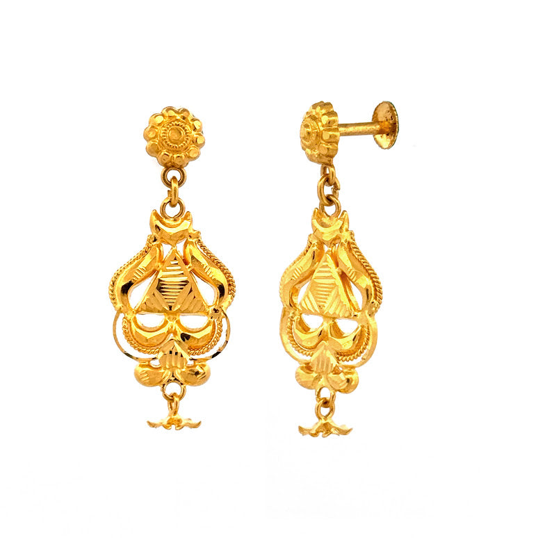 22K Gold Screw Drop Earrings 4.72g