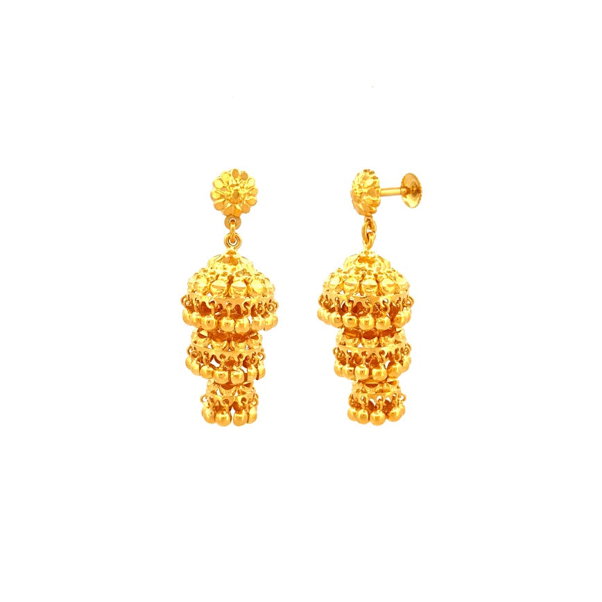 22K Gold Screw Drop Jumka Earrings 15.87g