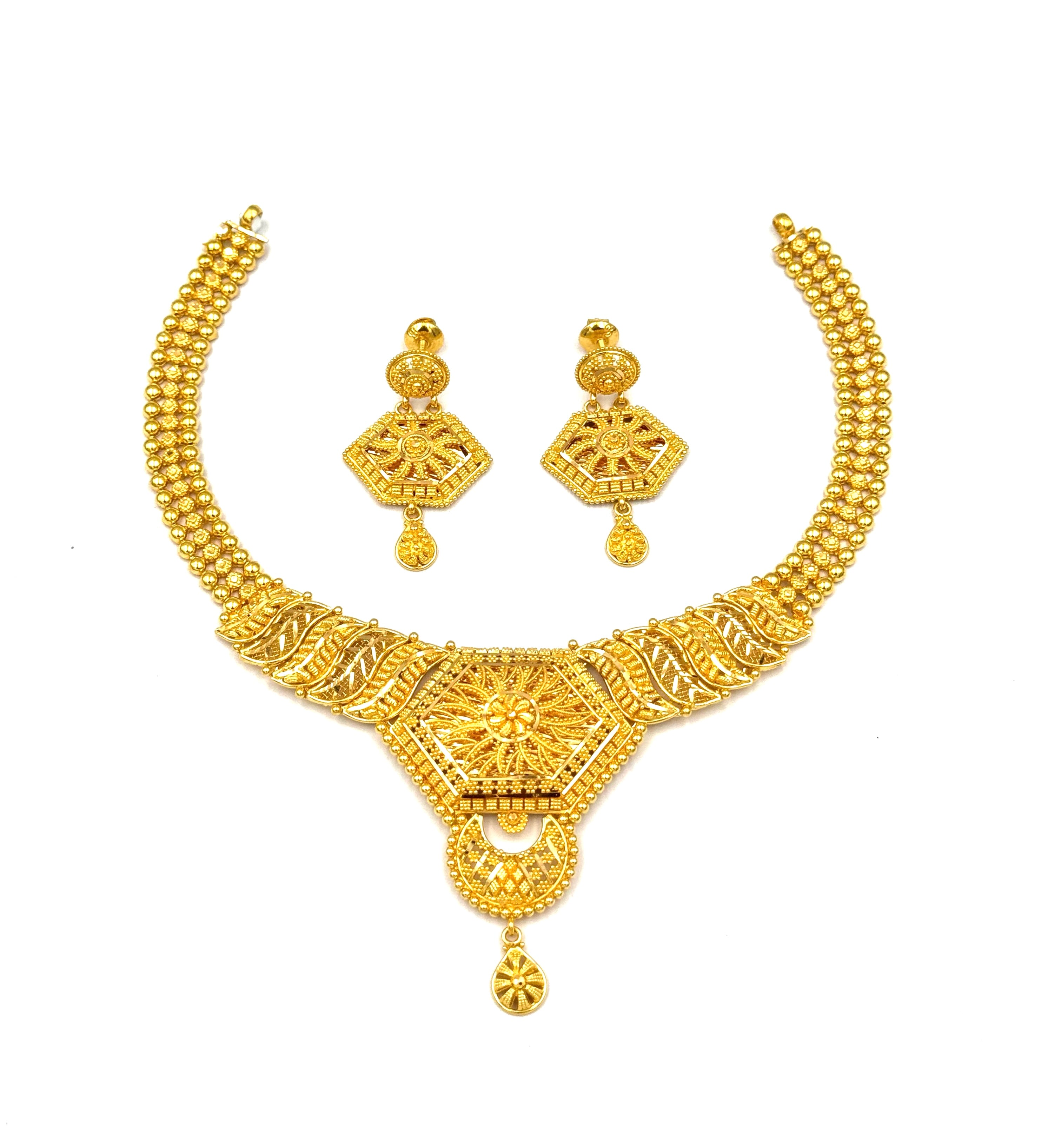 22K Gold Necklace & Earrings 40.49g