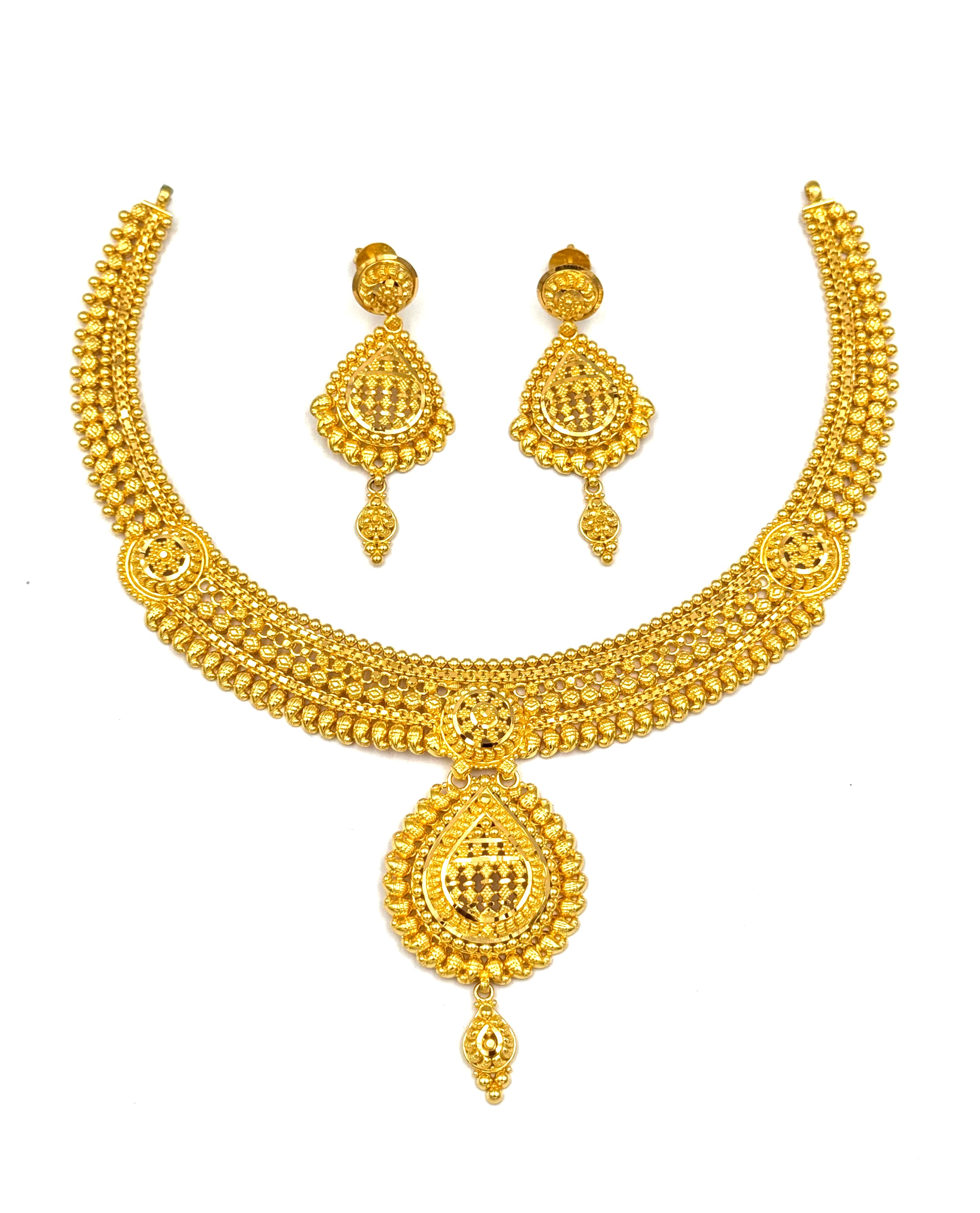 22K Gold Necklace & Earrings 40.96g