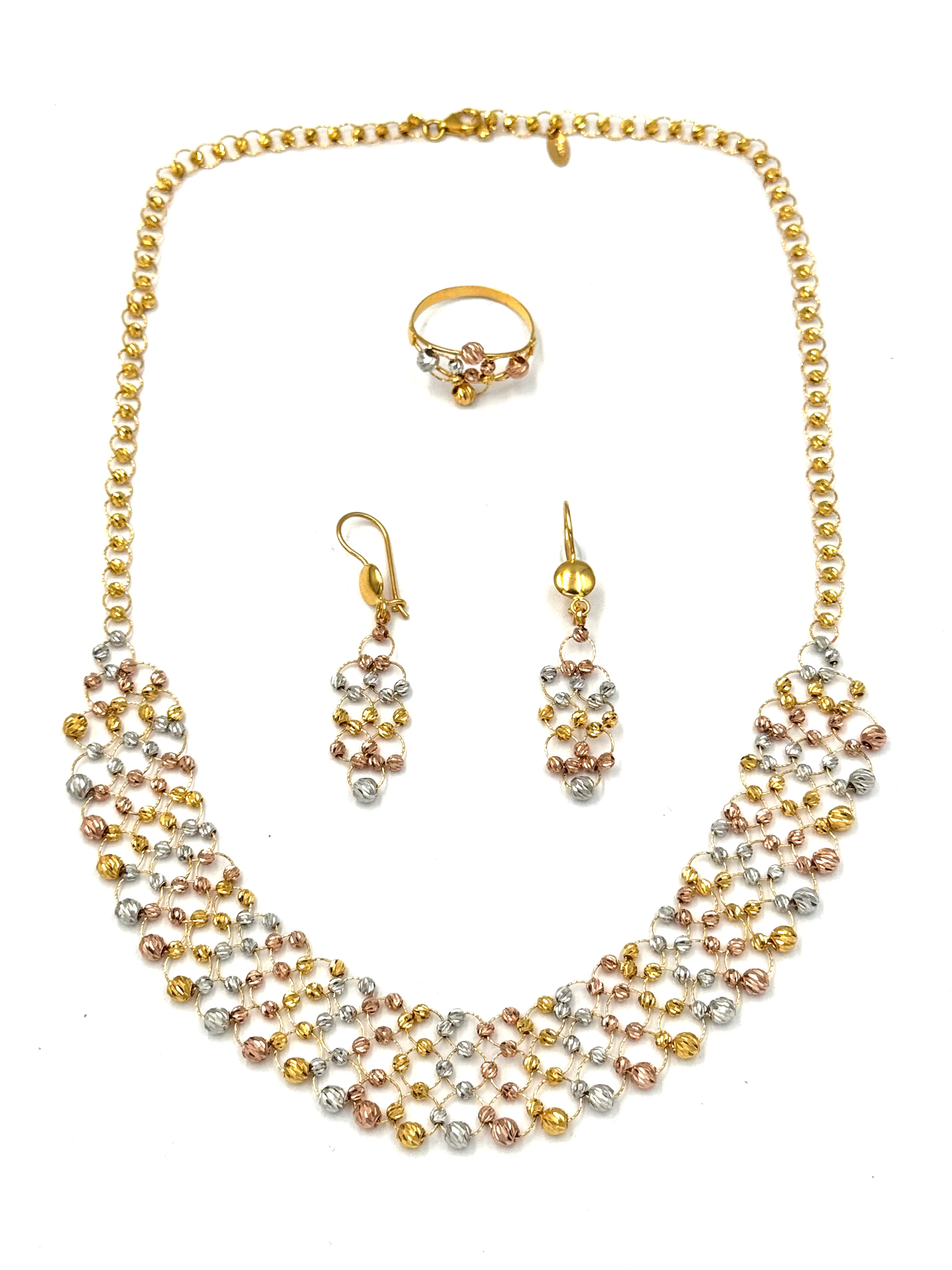 22K Gold Necklace Earrings & Ring 33.60g