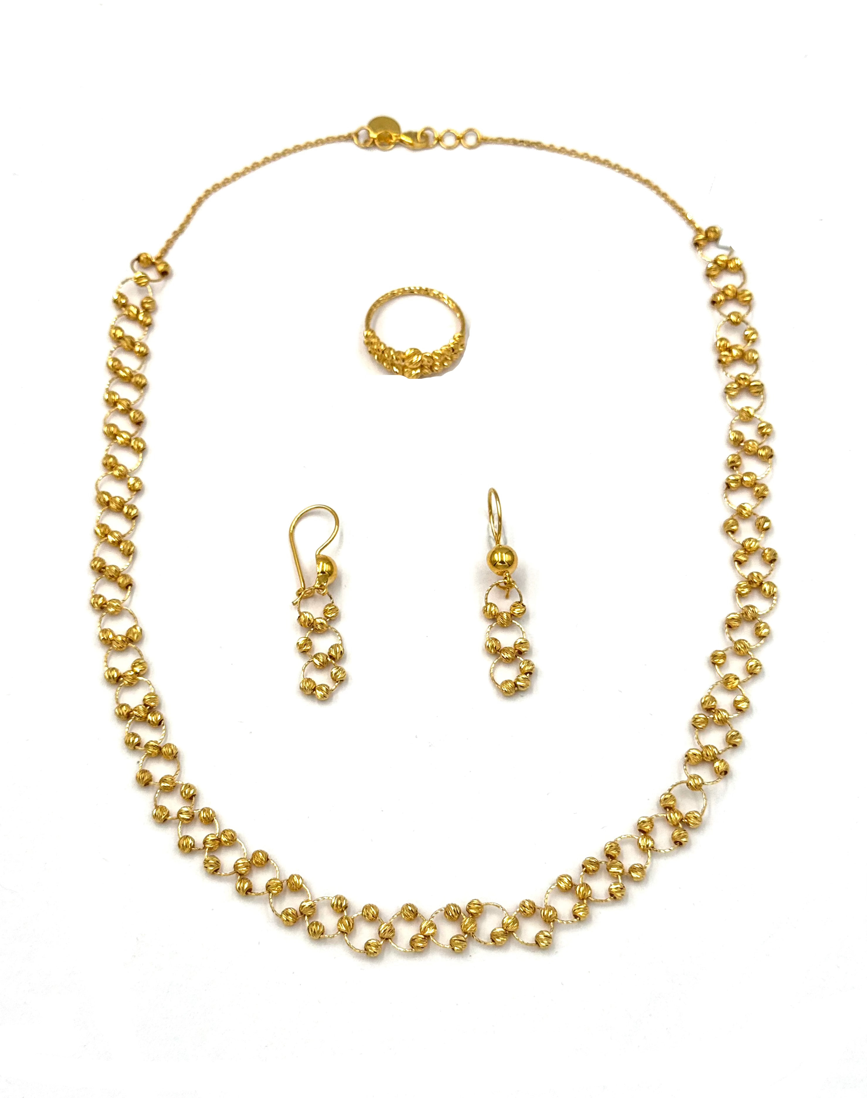 22K Gold Necklace Earrings & Ring 21.32g