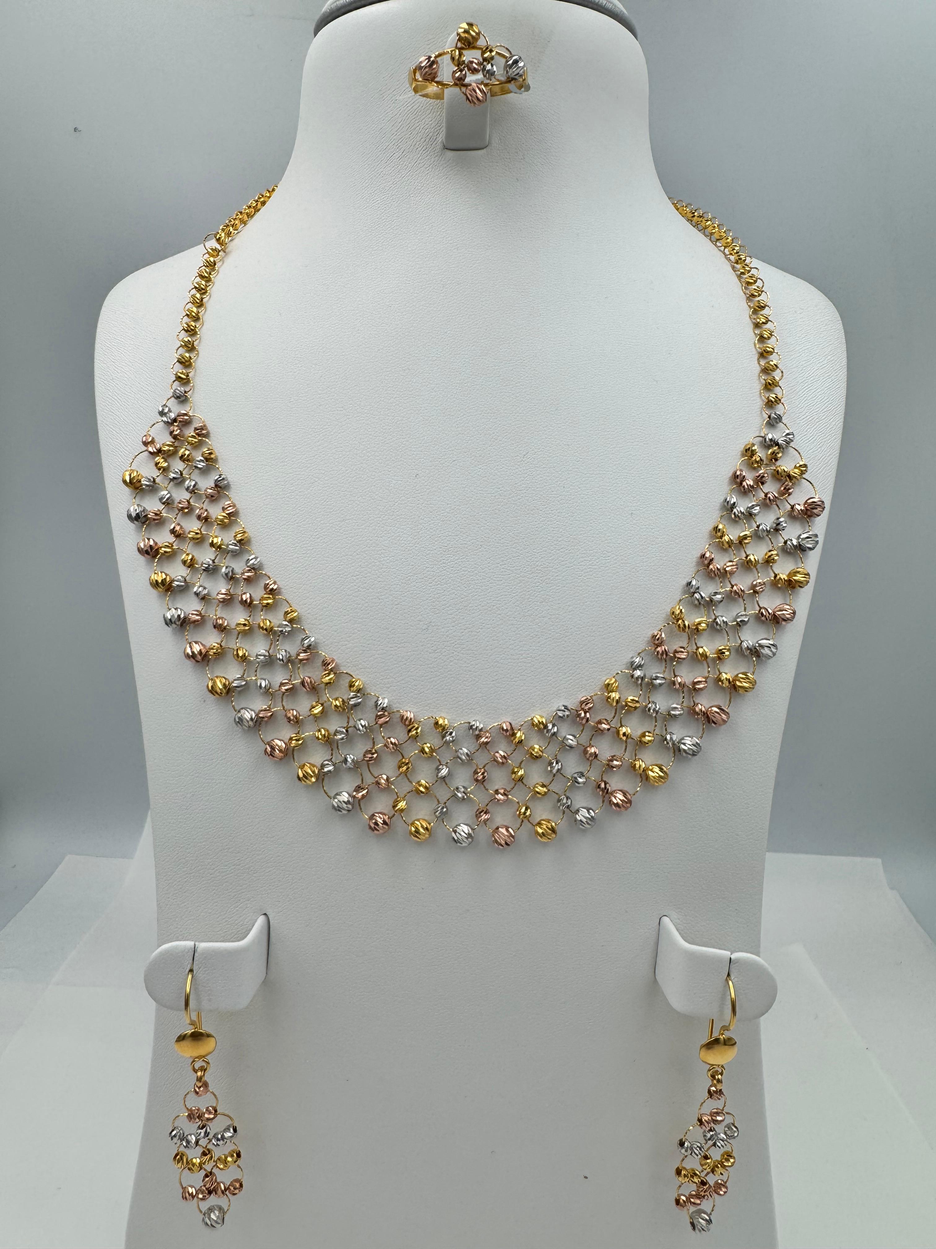 22K Gold Necklace Earrings & Ring 33.60g